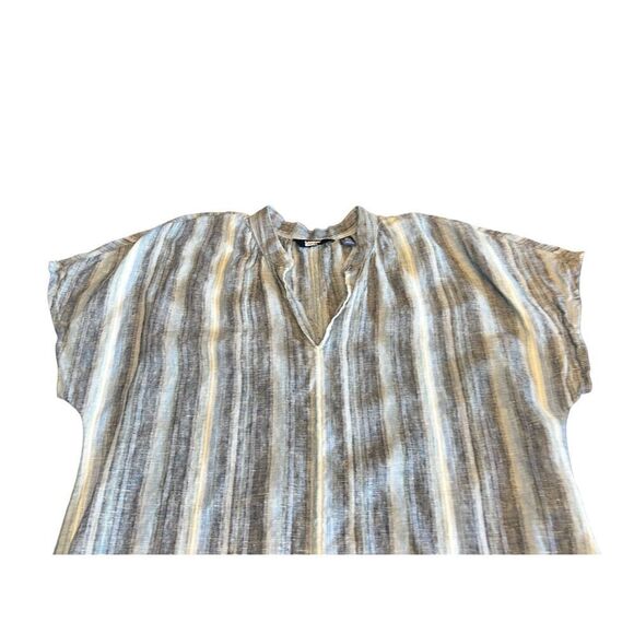 Lands End 100% LINEN STRIPED SIDE POCKETS SHORT SLEEVE SIDE SLITS DRESS Medium - Picture 6 of 11